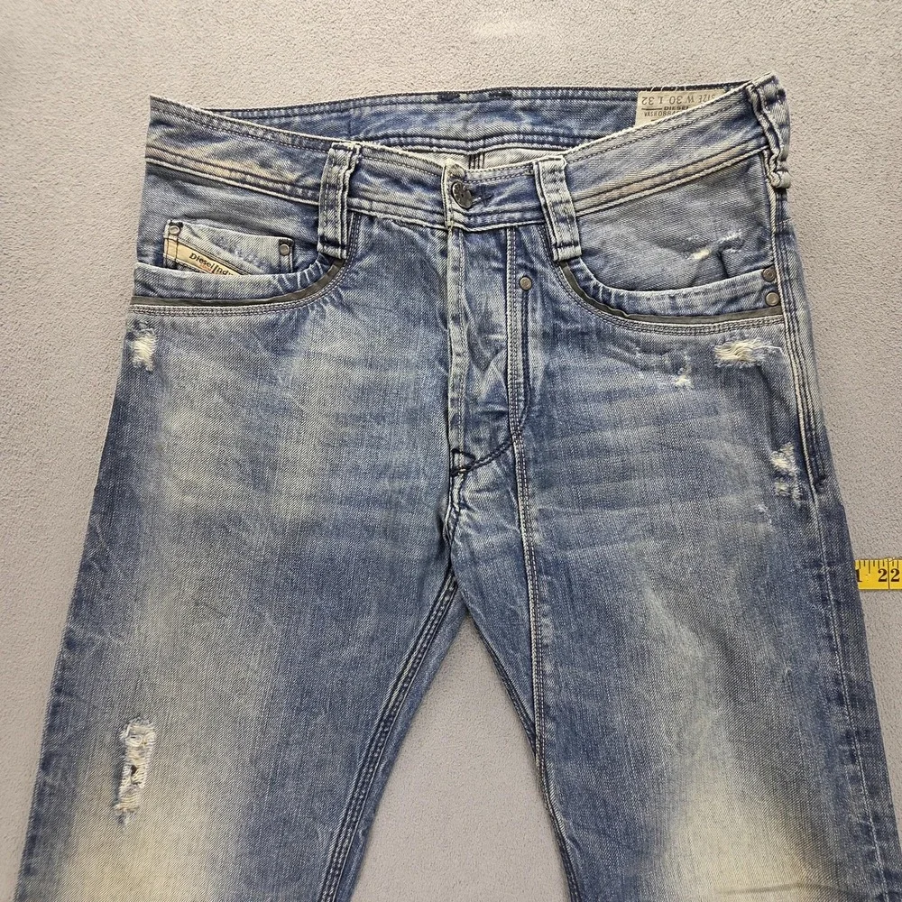 Diesel Jeans Mens 30x32 Blue Timmen Regular Straight Distressed Button Fly 0884C
